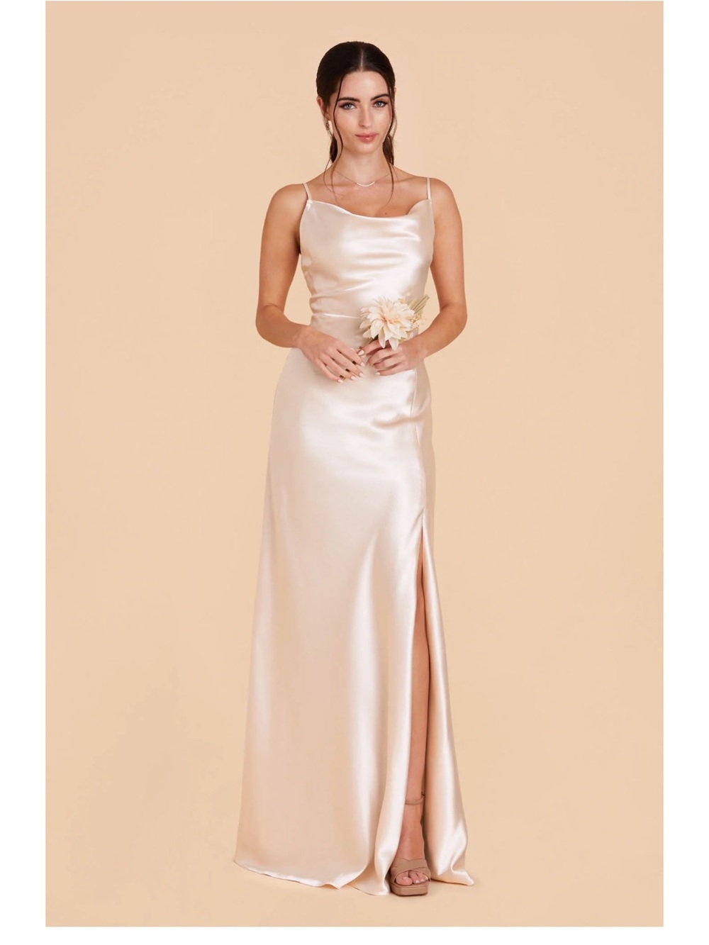 Birdy Grey Satin Cowl Neck Slip Dress in Champagne